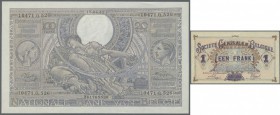 Belgium: set with 4 Banknotes 1 Franc Société General de Belgique 1818, 50 and 100 Francs 1943/44 and 5 Francs 1943, P.86, 106, 107, 121 in VF to UNC ...