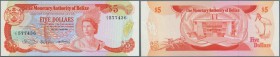 Belize: 5 Dollars 1980, P.39 in fantastic condition, just a tiny dint at right border, otherwise perfect. Hard to get in this beautiful condition. Con...