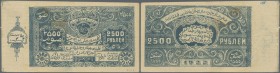 Uzbekistan: Bukharan People's Soviet Republic, 2500 Rubles 1922, P.S1052, traces of glue at left border on back, several stains and slightly folds. Co...