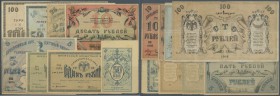 Uzbekistan: Turkestan District, temporary credit notes, set with 8 Banknotes from 50 Kopeks - 100 Rubles 1918, P.S1161-S1168, 5 and 10 Rubles in very ...