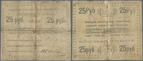 Uzbekistan: Amudarya food department 25 Rubles 1919, P.NL in well worn condition with restored tears and holes, staining paper and traces of glue on b...