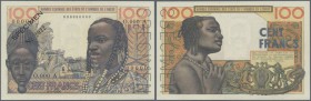 West African States: letter ”A” Ivory Coast, 100 Francs ND Specime P. 101Aes, with Specimen perforation, light foxing in paper, condition: aUNC.