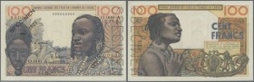 West African States: letter ”A” Ivory Coast, 100 Francs ND Specime P. 101Aes, with Specimen perforation, light foxing in paper, coner fold at upper ri...