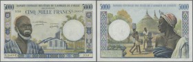 West African States: 5000 Francs ND(1961-65), letter ”C” for Burkina Faso, signatures: H. C. Bedie & A. Fadiga, P.304Cl in very nice, slightly used co...