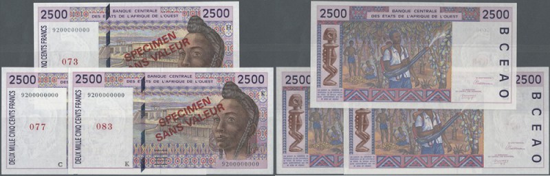 West African States: set of 3 different SPECIMEN notes 2500 Francs 1992 with iss...
