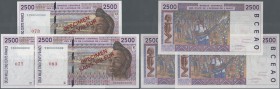 West African States: set of 3 different SPECIMEN notes 2500 Francs 1992 with issues for Burkina Faso (C), Niger (H) and Senegal (K), P. 312Cs, 612Hs, ...