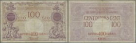 Yugoslavia: 100 Dinara = 400 Kronen ND(1919), P.19, several folds and stains along the borders. Condition: F