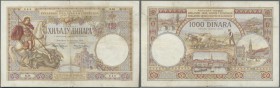 Yugoslavia: 1000 Dinara 1920, P.23a, several tears at upper and lower margin and right border, tiny holes at center and upper right, some stains and f...