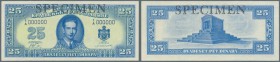 Yugoslavia: not issued Banknote 25 Dinara series 1943 Specimen, P.35Cs, in perfect UNC condition. Extremely Rare! Condition: UNC.