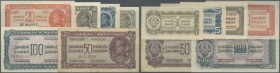 Yugoslavia: set with 6 Banknotes, series 1944 containing 1, 5, 10, 20, 50 and 100 Dinara, P.48-53, 20 Dinara with soft vertical bend at center, 50 Din...