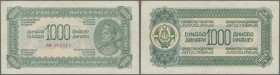 Yugoslavia: 1000 Dinara 1944, P.55 in excellent condition with soft vertical bend at center, minor creases and tiny spots. Condition: XF