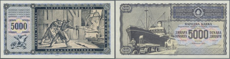 Yugoslavia: 5000 Dinara 1950, P.67n (not issued), minor creases in the paper, ot...