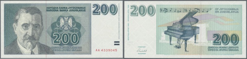 Yugoslavia: 200 Dinara 1999, P.152A (not issued) in perfect UNC condition