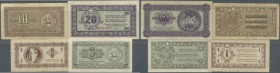 Yugoslavia: Istria, Fiume & Slovenian Coast set with 4 Banknotes 1, 5, 10 ,20 Lira1945, P.R1-R4, 5 Lira in UNC, all other notes with stains, folds and...