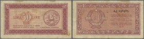 Yugoslavia: Istria, Fiume & Slovenian Coast 50 Lira 1945, P.R5 in used condition with several stains and folds. Condition: F