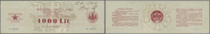 Yugoslavia: Slovenian Peoples Liberation Front 1000 Lit ND(1944), P.S107, very n...