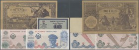 Yugoslavia: 5 and 10 Dinara ND(1990), P.NL in perfect UNC condition, 10 Dinara 1951 touristic bon with several folds and a war time propaganda note 10...