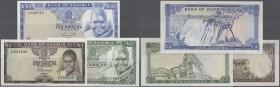 Zambia: set of 3 different notes containing 1 Kwacha ND P. 10a (UNC), 2 Kwacha ND P. 20 (UNC) and 10 Kwacha ND P. 22 (VF+), nice set. (3 pcs)