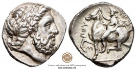 Imperio Macedonio. Filipo II. Tetradracma. 352-336 a.C. Amphipolis. (Sng Ans-467 simialr). (Pozzi-849 variante). Anv.: Cabeza laureada y barbada de Ze...