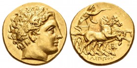 Imperio Macedonio. Filipo II. Estátera. 323-316 a.C. Magnesia ad Maeandrum. (Sng Ans-183). (Le Rider-546). Anv.: Cabeza laureada de Apolo a derecha. R...