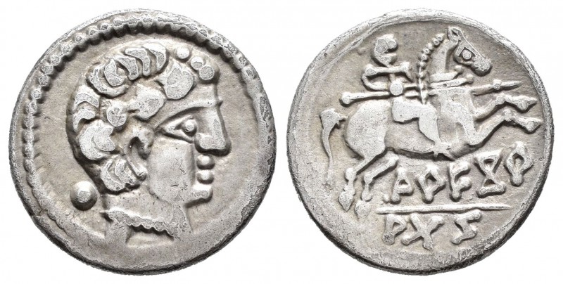 Arekoratas. Denario. 150-20 a.C. Ágreda (Soria). (Abh-110). (Acip-1758). Anv.: C...