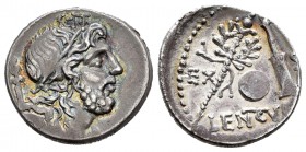 Cornelia. Denario. 76-75 a.C. Hispania. (Ffc-628). (Craw-393/1b). (Cal-487). Anv.: Busto diademado del Genio del pueblo romano a derecha con cetro sob...