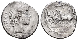 Vibia. Denario. 90 a.C. Taller Auxiliar de Roma. (Ffc-1206). (Craw-342/4a). (Cal-1360). Anv.: Cabeza laureada de Apolo a derecha, detrás PANSA. Rev.: ...