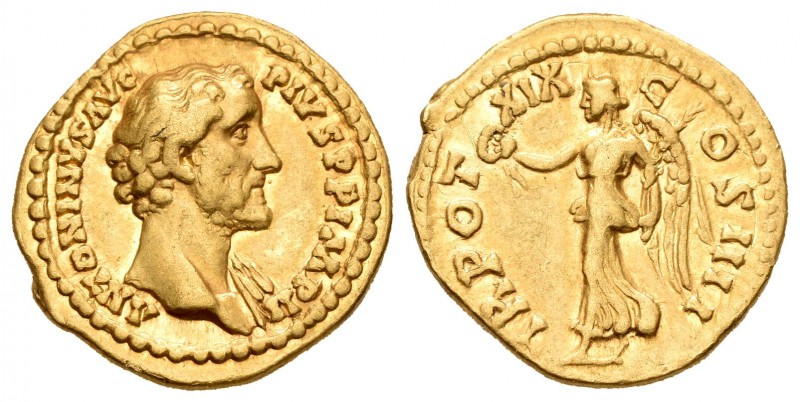 Antonino Pío. Áureo. 156 d.C. Roma. (Ric-255a). (Cal-1672). Anv.: ANTONINVS AVG ...