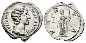 Julia Mamea. Denario. 226 d.C. Roma. (Spink-8217). (Ric-360). Rev.: VESTA. Vesta en pie a izquierda con paladio y cetro. Ag. 2,96 g. Atractiva. Brillo...