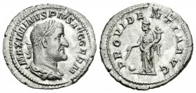 Maximino I. Denario. 235-6 d.C. Roma. (Spink-8315). (Ric-13). Rev.: PROVIDENTIA AVG. Providencia sentada a izquierda con barra y cuerno de la abundanc...