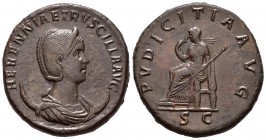Herenia Etruscila. Doble sestercio. 250 d.C. Roma. (Spink-9502). (Ric-136a). (Ch-21). Anv.: HERENNIA ETRVSCILLA AVG. Busto diademado y revestido a der...