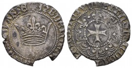 Reino de Navarra. Juan II de Aragón (1425-1441). Blanca. Navarra. (Ros-3.16.2 variante). (Cru-253.1). Ag. 2,47 g. Leyenda acaba en BENEDICTVM. Variant...