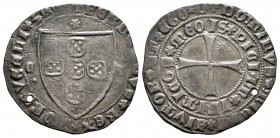 Reino de Castilla y León. Fernando I de Portugal (1367-1383). Tornés de escudo (72 dineros). Zamora. CA. (Bautista-698.2). (Abm-518.1). Ve. 2,91 g. Co...
