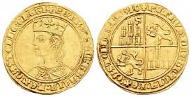 Reino de Castilla y León. Pedro I (1350-1368). Dobla de 35 maravedís. Sevilla. (Bautista-512 variante). (Tauler-75 variante). Anv.: Busto con capa y c...
