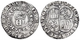 Reino de Castilla y León. Enrique II (1368-1379). 1 real. Coruña. (Bautista-556.10). (Abm-404.6 var). Ag. 3,01 g. Veneras en los extremos del eje vert...