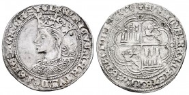 Reino de Castilla y León. Enrique IV (1454-1474). 1 real. Burgos. (Bautista-885.3 variante). Ag. 3,36 g. Leyenda del reverso termina en ETO y con B en...