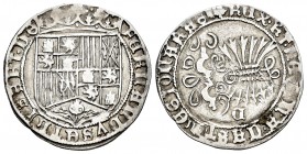 Fernando e Isabel (1474-1504). 1 real. Cuenca. (Cal-308). Anv.: ...LISABET en leyenda. Sin marcas. Rev.: C debajo de haz de flechas. Ag. 3,23 g. Buen ...