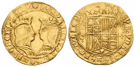 Fernando e Isabel (1474-1504). Doble excelente. Granada. (Cal-54 variante). (Tauler-140). Anv.: +FERN-ANDVS:ET hELISABET·D·G:REX. Con "D" invertida. R...