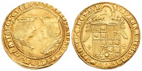 Fernando e Isabel (1474-1504). Doble excelente. Toledo. (Cal-97). (Tauler-769). Anv.: +FERNANDVS·ET·hELISAB·DEI·GRATIA:REX·ET·RE. Bustos enfrentados s...