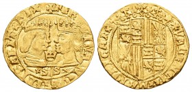 Fernando e Isabel (1474-1504). Ducado. Valencia. (Cal-165). (Tauler-326). Anv.: Bustos enfrentados con corona entre ellos, debajo S-S con una barra de...