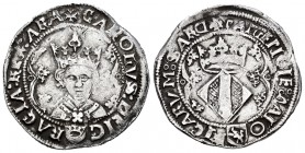 Carlos I (1516-1556). 2 reales. Valencia. (Cal-34 variante). Ag. 5,30 g. Escudete con corona en averso y escudete con león en reverso. Leyenda termina...