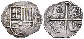 Felipe II (1556-1598). 2 reales. 1597. Granada. C. (Cal-470). Ag. 6,73 g. Escasa, aun más en esta conservación. MBC+. Est...300,00. 

Philip II (155...