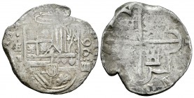Felipe II (1556-1598). 4 reales. 1596. Segovia. FE enlazadas (Juan de Arfe Villafañe). (Cal-243). Ag. 11,96 g. Único año de este ensayador. Muy rara. ...