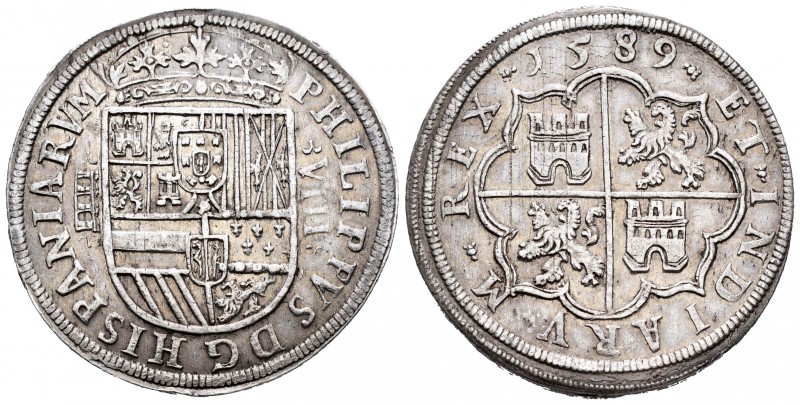 Felipe II (1556-1598). 8 reales. 1589. Segovia. (Cal-203). Ag. 27,37 g. Acueduct...