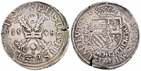 Felipe II (1556-1598). 1 escudo de borgoña. 1568. Dordrecht. (Vti-1319). (Vanhoudt-290.DO). Ag. 29,05 g. Plata agria en reverso. Escasa. MBC+. Est...2...
