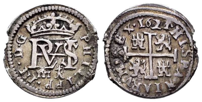 Felipe III (1598-1621). 1/2 real. 1621/0. Segovia. A. (Cal-574). Ag. 1,77 g. Cla...