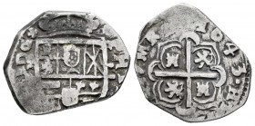 Felipe IV (1621-1665). 2 reales. 1643. Madrid. (B). (Cal-no cita). Ag. 5,22 g. Este año ya se acuñan monedas de busto. Fecha completa. Muy rara. MBC. ...
