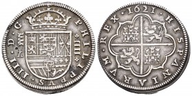 Felipe IV (1621-1665). 4 reales. 1621. Segovia. A. (Cal-789). Ag. 12,93 g. Acueducto de cuatro arcos y adornos acotando el valor. Golpecito en anverso...