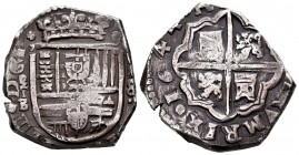 Felipe IV (1621-1665). 8 reales. 1644. Madrid. IB. (Cal-289 variante). Ag. 22,02 g. Todos los datos visibles. Curiosa disposición en cuarteles de Cast...