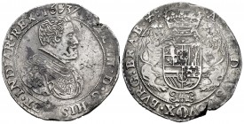 Felipe IV (1621-1665). Ducatón. 1637. Amberes. (Vanhoudt-642.AN). (Vti-1227). Ag. 32,15 g. Defecto en el canto. Tono. EBC-/MBC+. Est...250,00. 

Phi...